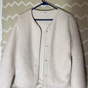 White Uni qlo sheep bomber sweater